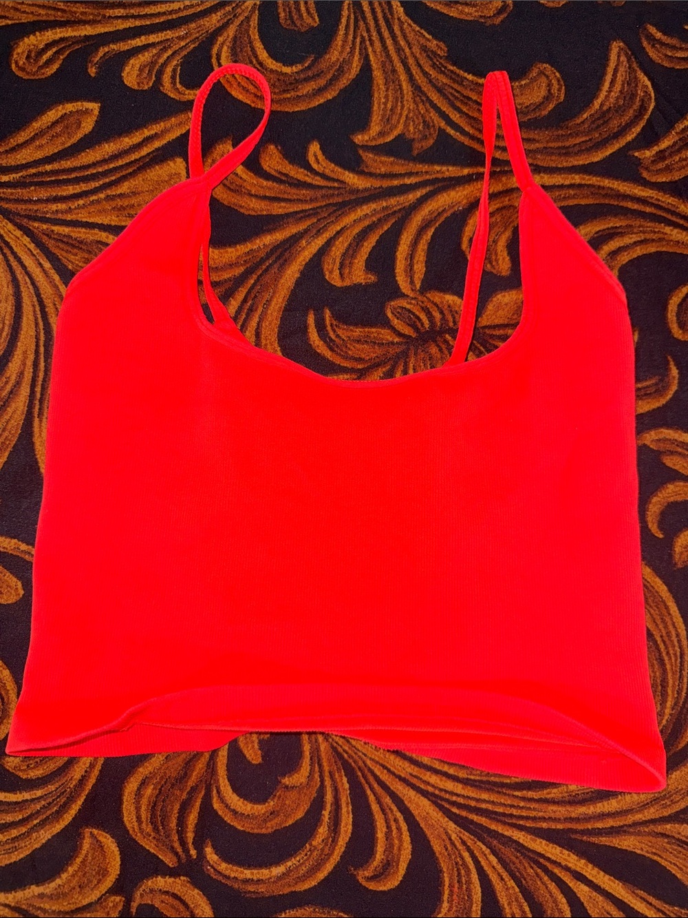 Women’s Medium Free People Neon Orange Ribbed Cropped Tank